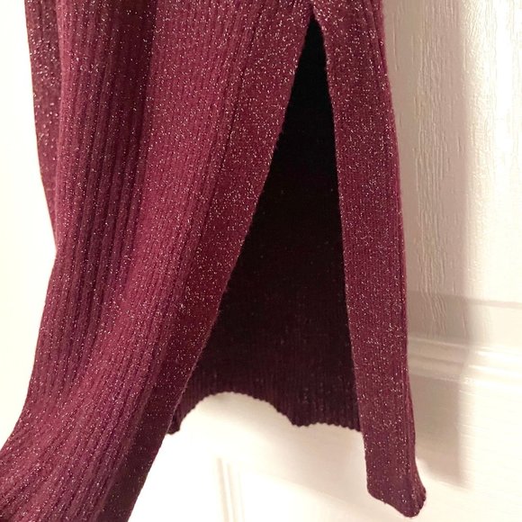 NWT Loft Ribbed Sparkly Sweater Midi Dress in Burgundy Size XS - Picture 7 of 10